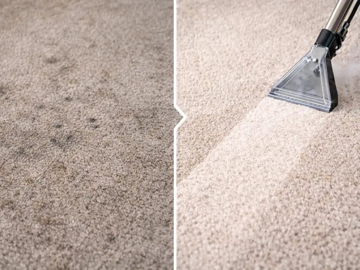 Before and after carpet cleaning results