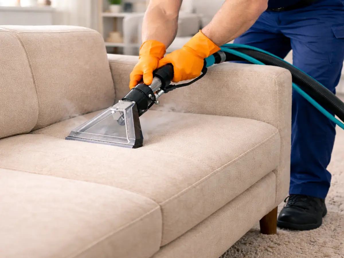 Upholstery cleaning on sofa
